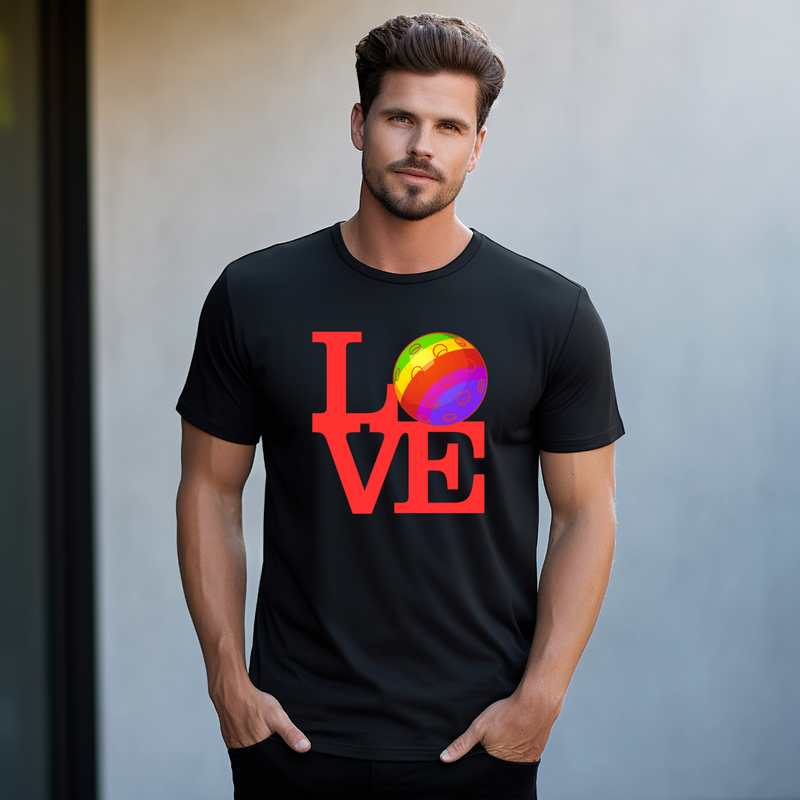 LOVE Pickleball Pride Tee - Rainbow LGBTQ2 Tr-Blend T-Shirt - product design detail