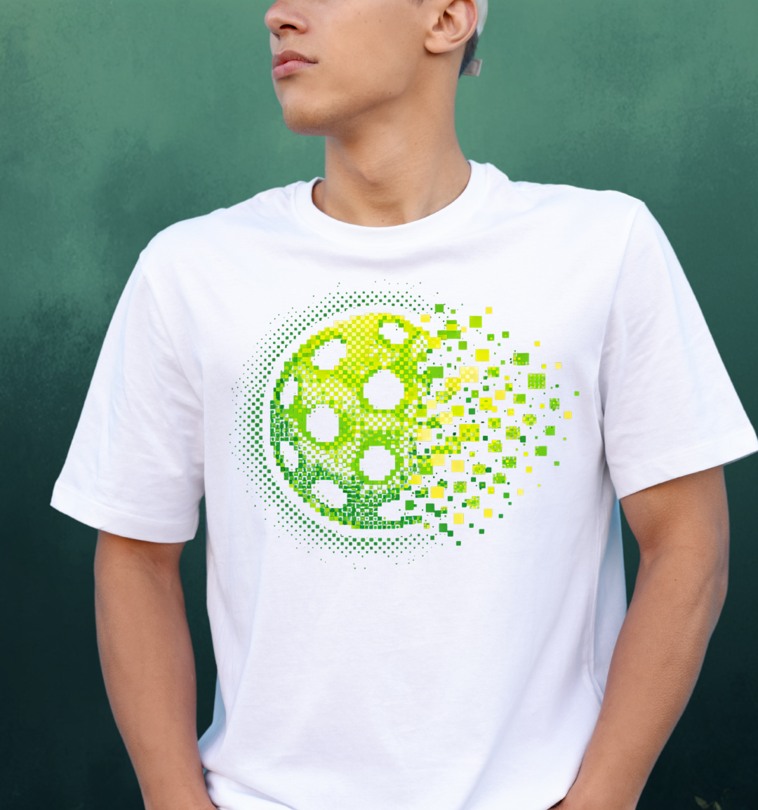 Matrix Burst Pickleball Tee - Neo-Green Court Graphic T-shirt - design detail on green background - PeaMacTees