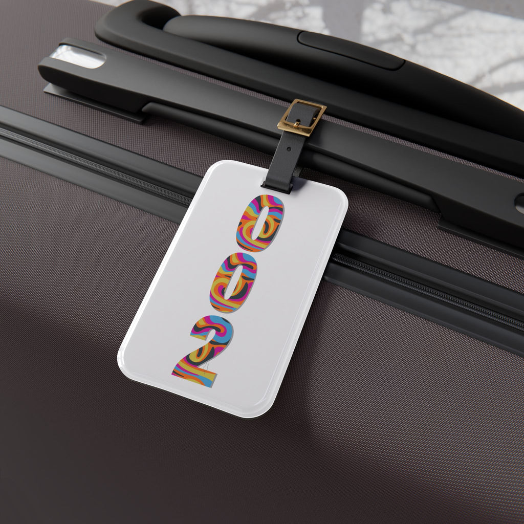 002 Pickleball Court ID - Luggage Tag with Leather Strap & Buckle - White with Pastel Psychedelic Numbers - Image 2 - PeaMacTees