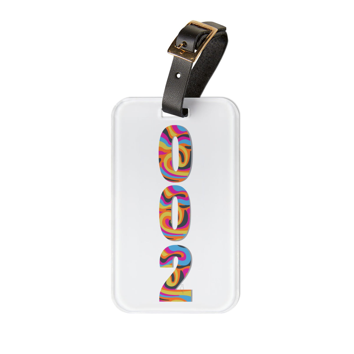 002 Pickleball Court ID - Luggage Tag with Leather Strap & Buckle - White with Pastel Psychedelic Numbers - Image 3 - PeaMacTees