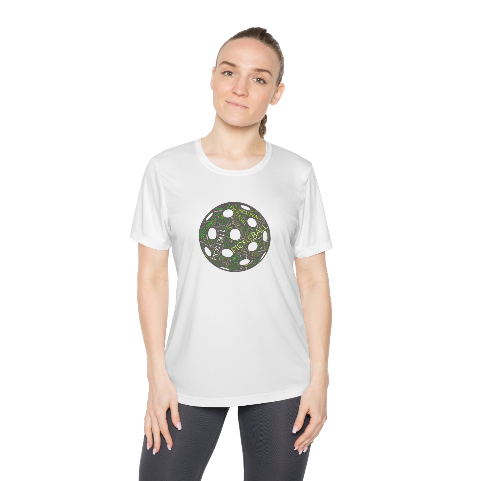 Women's Semi-Fitted Moisture Wicking Performance Pickleball Word Cloud T-Shirt, Lightweight Activewear | Player Gift