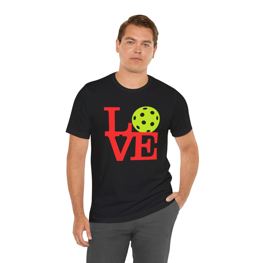 Love Pickleball neon pop art T-shirt by Printify, featuring vibrant pickleball design on a premium casual tee.