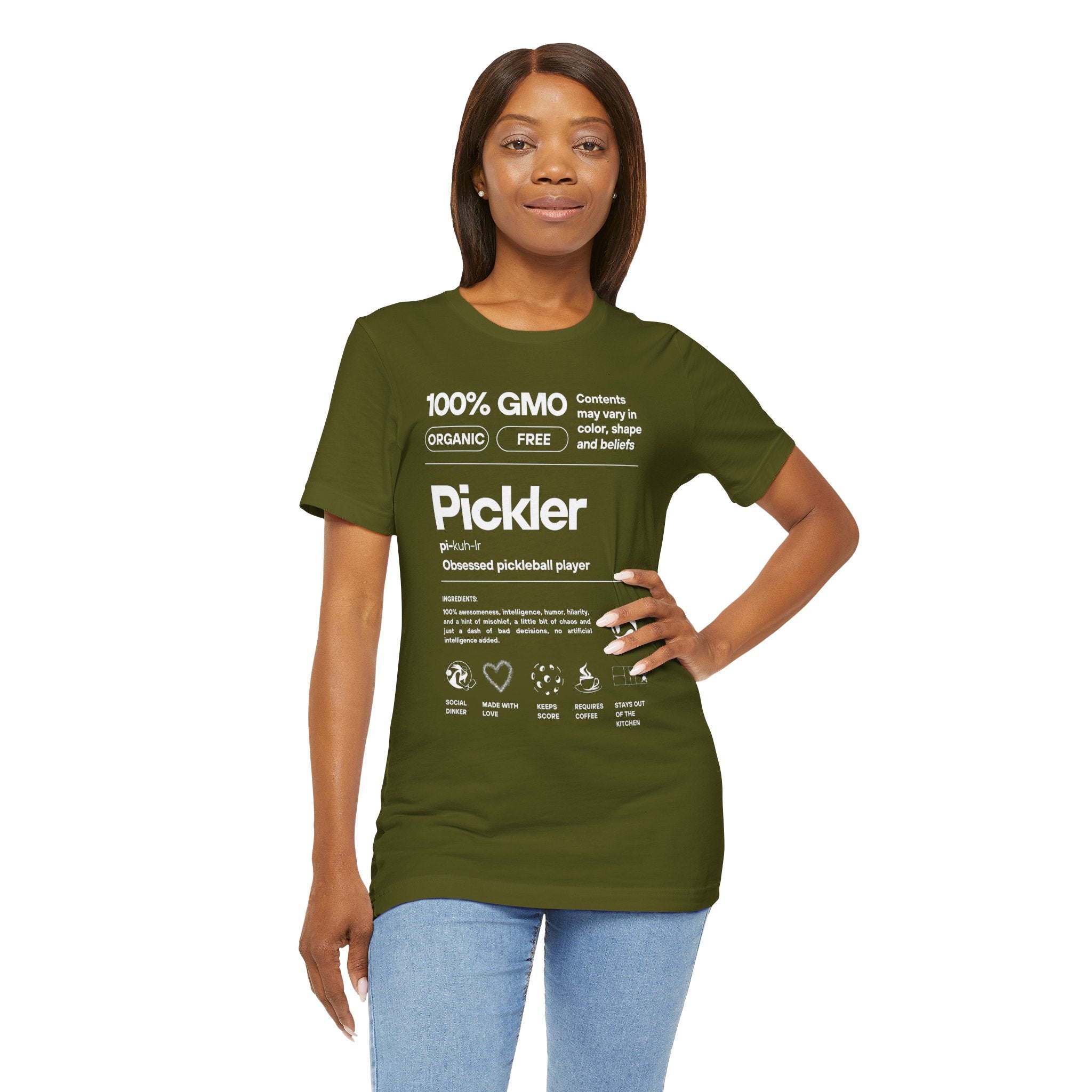 Women's Pickler Funny Definitions T-Shirt with white text, lightweight activewear for pickleball enthusiasts, by Printify.