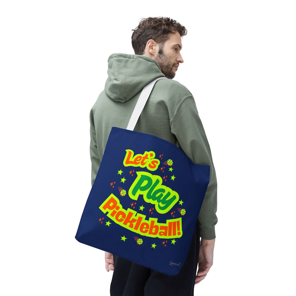Let's Play Pickleball Tote Bag - Large Navy Shoulder Bag
