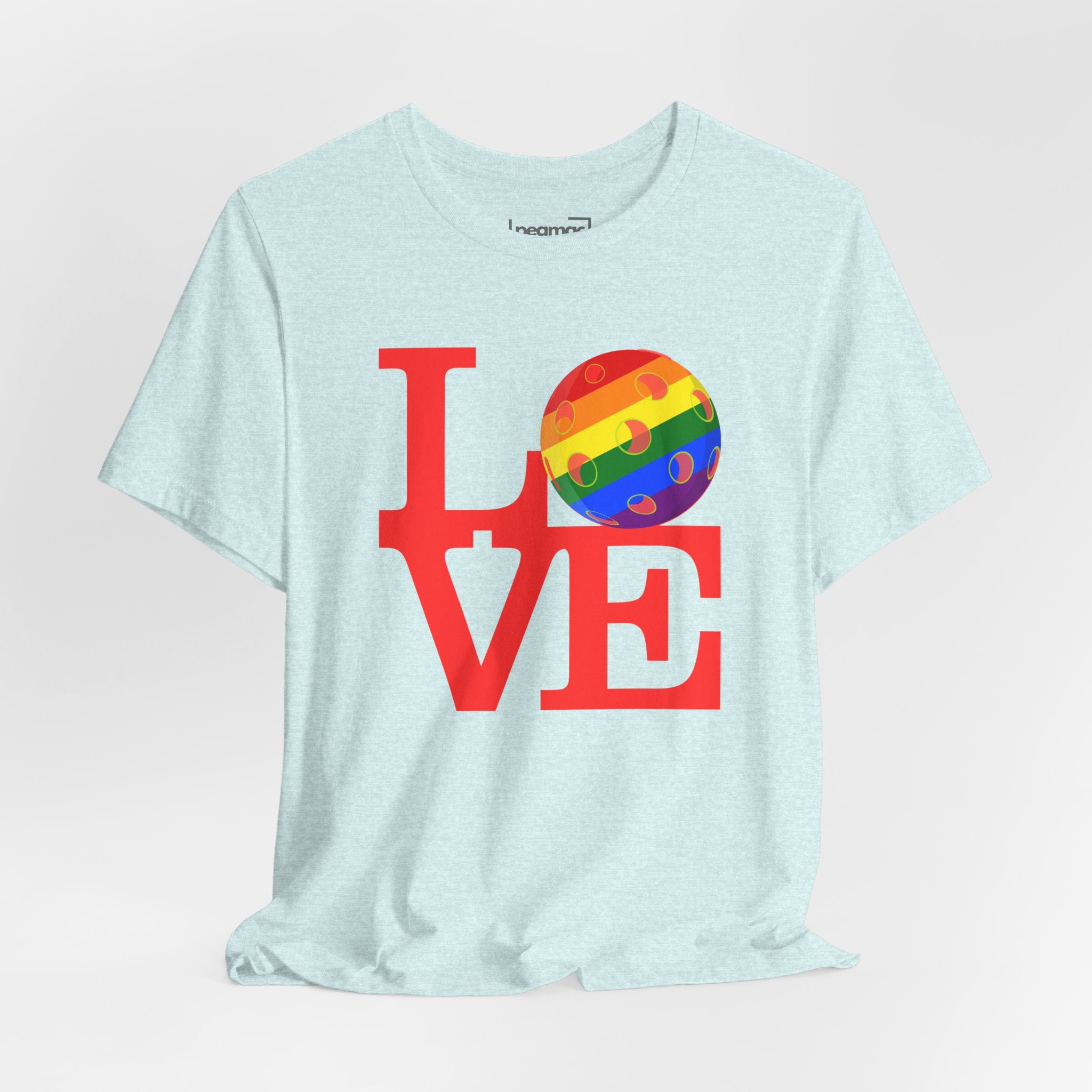 Rainbow LGBTQ2 pickleball pride T-shirt featuring colorful print and comfortable fit, designed by Printify