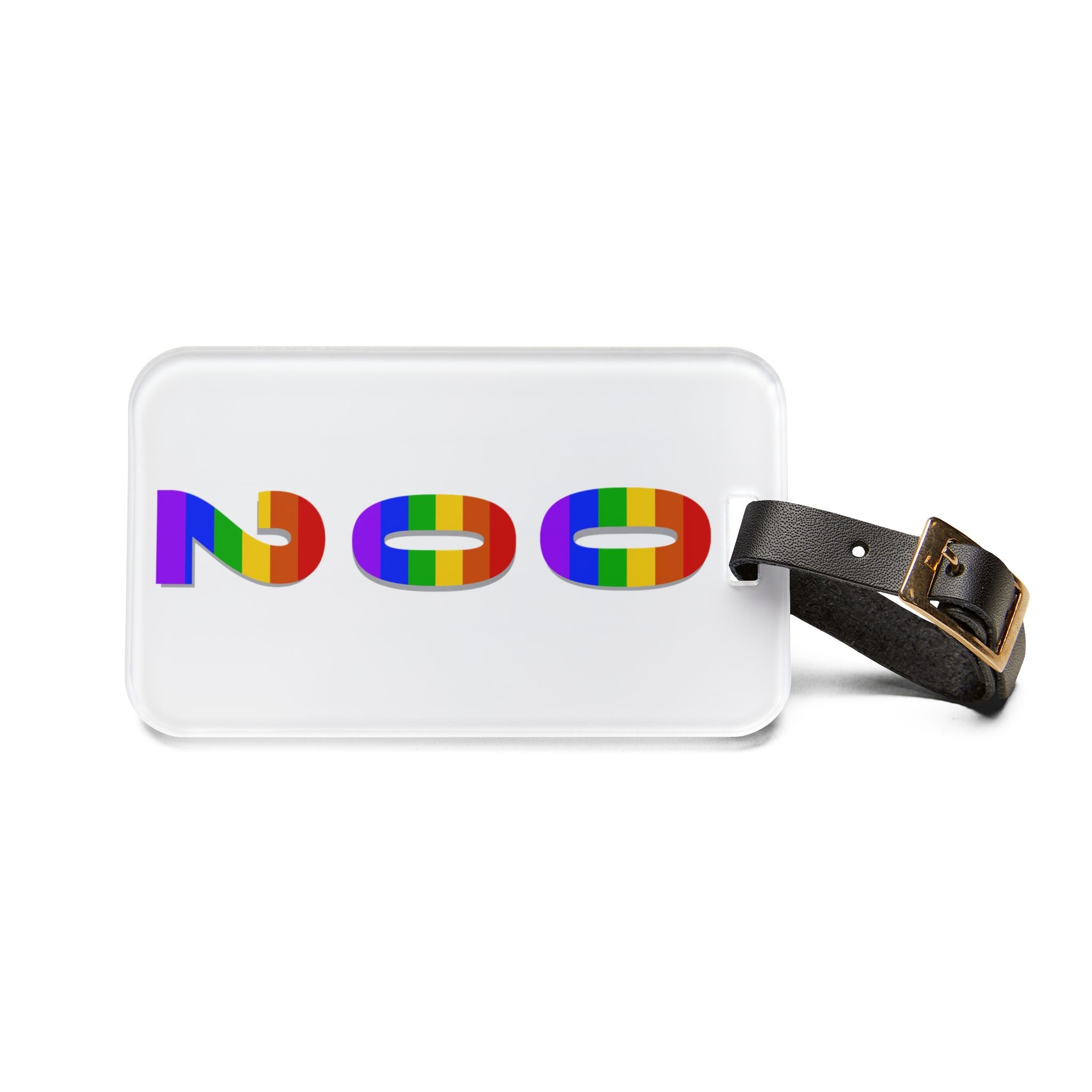 002 Pride Collection Pickleball Luggage Tag | White with Rainbow Numbers | Black Leather Strap with Buckle | 4 X 2.4 inches