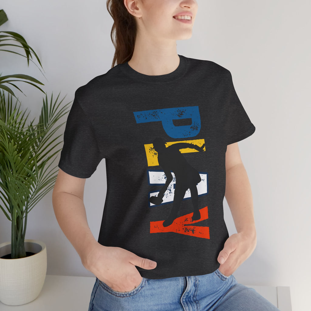 Women's retro-inspired pickleball T-shirt with vertical "PICKLEBALL" back print, from Printify.