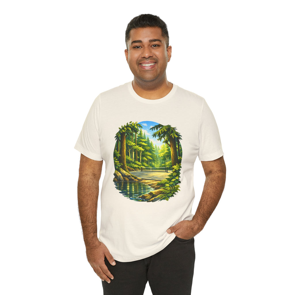 Unisex Hidden Forest Pickleball T-Shirt with Bainbridge Island tribute design, casual cotton tee by Printify.