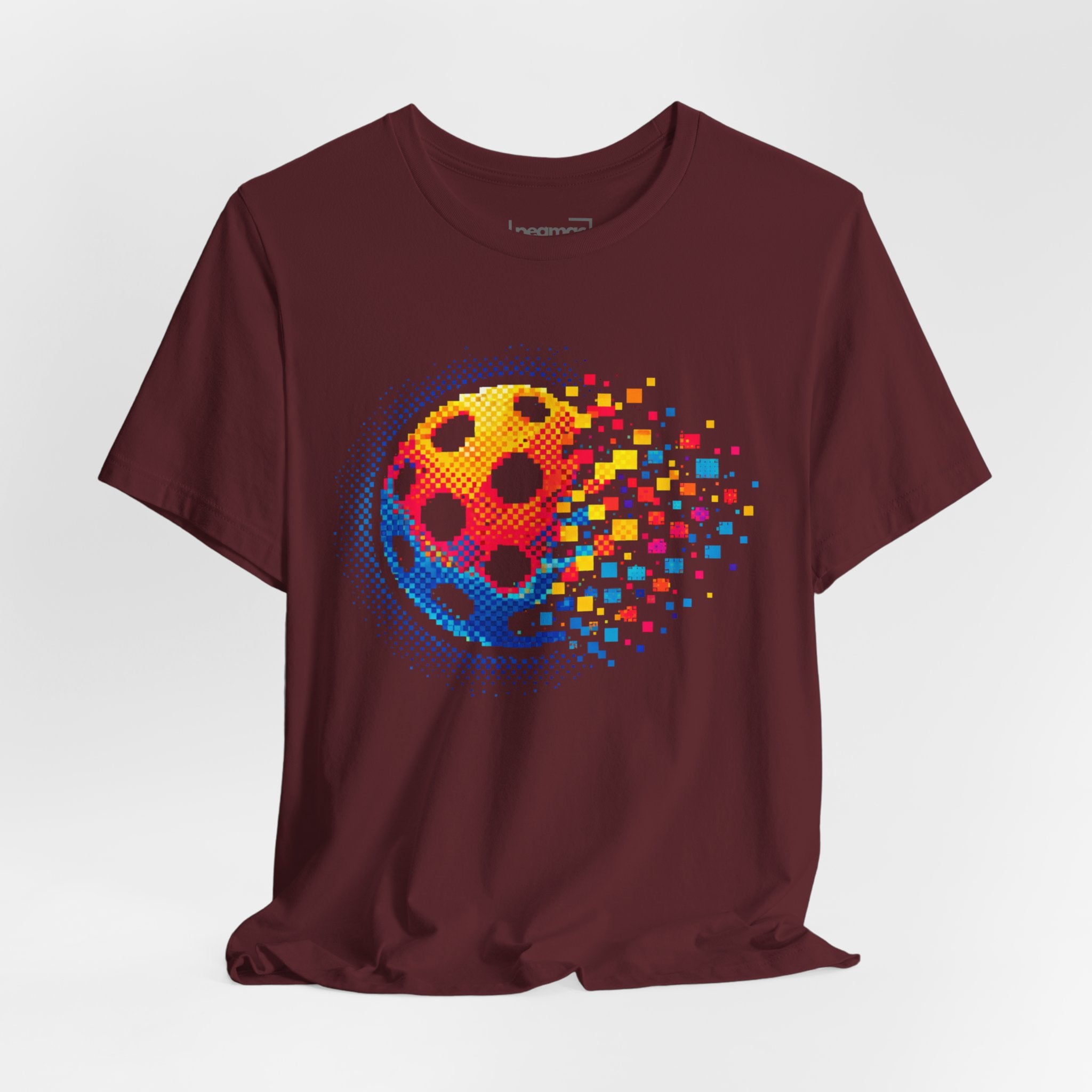 Matrix Burst Pickleball Tee by Printify featuring a retro court graphic on a stylish T-shirt for pickleball enthusiasts.