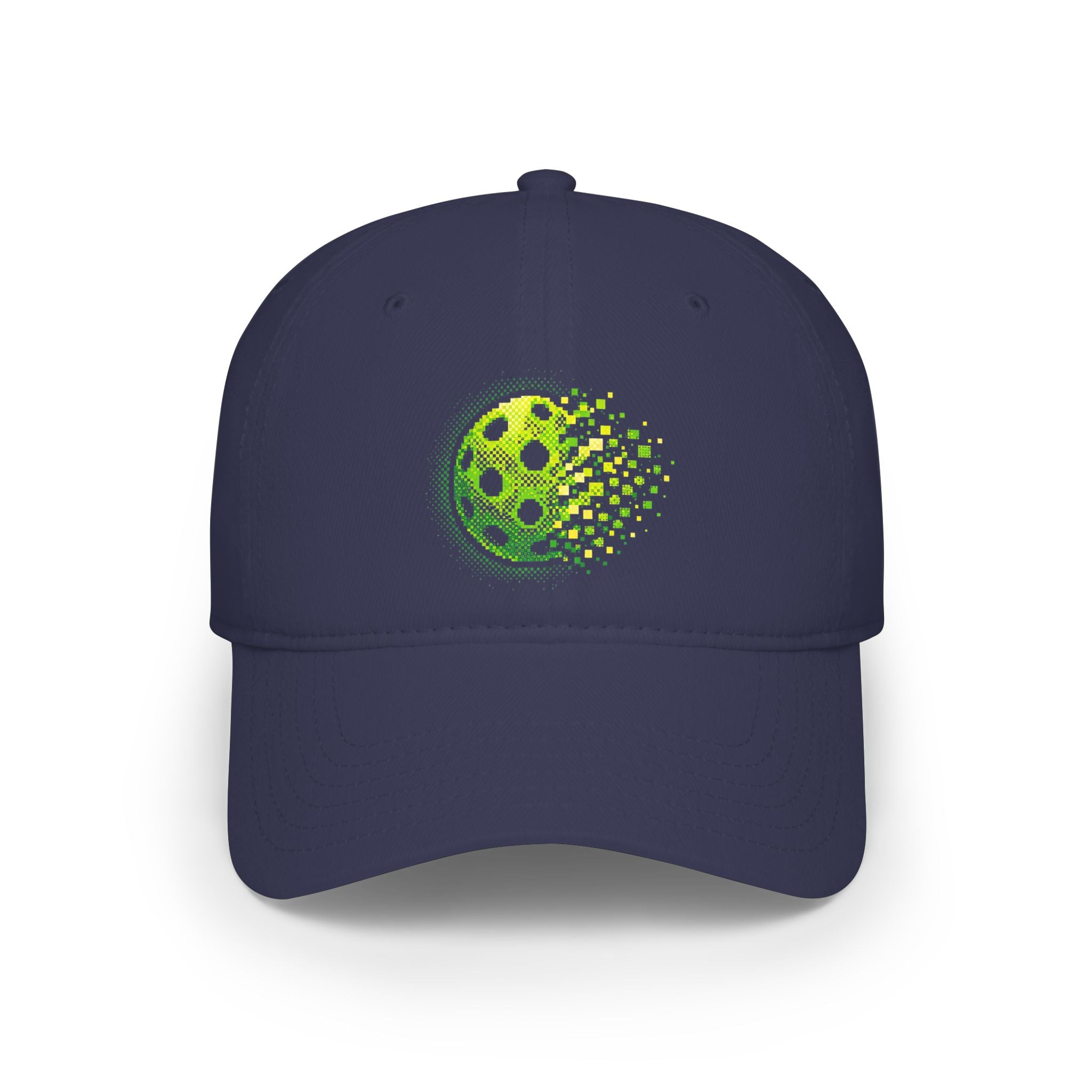 Neon green Matrix Burst pickleball cap by Printify, low profile cotton baseball hat with adjustable strap and curved brim.
