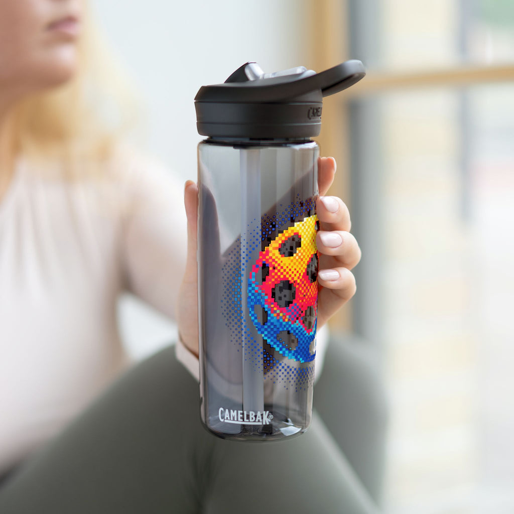 Pixelated Pickleball CamelBak 20oz sports water bottle mug with colorful pickleball design, made by Printify.