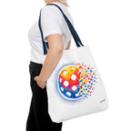 Large pickleball tote bag by Printify featuring retro digital pickleball design, ideal for carrying sports gear and accessories.