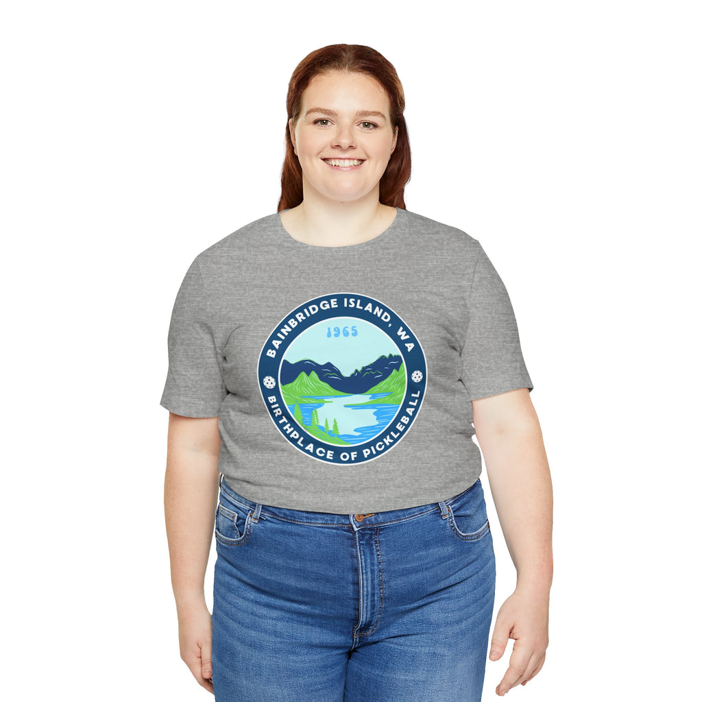 Unisex Bainbridge Island Pickleball T-Shirt featuring "Birthplace of Pickleball 1965" design, made by Printify.