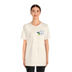 Custom personalized pickleball T-shirt with paddle graphic, featuring your name and club logo, by Printify.