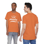 Classic pickleball T-shirt with "Pickleball" script design, comfortable cotton fabric, perfect for pickleball players and fans.