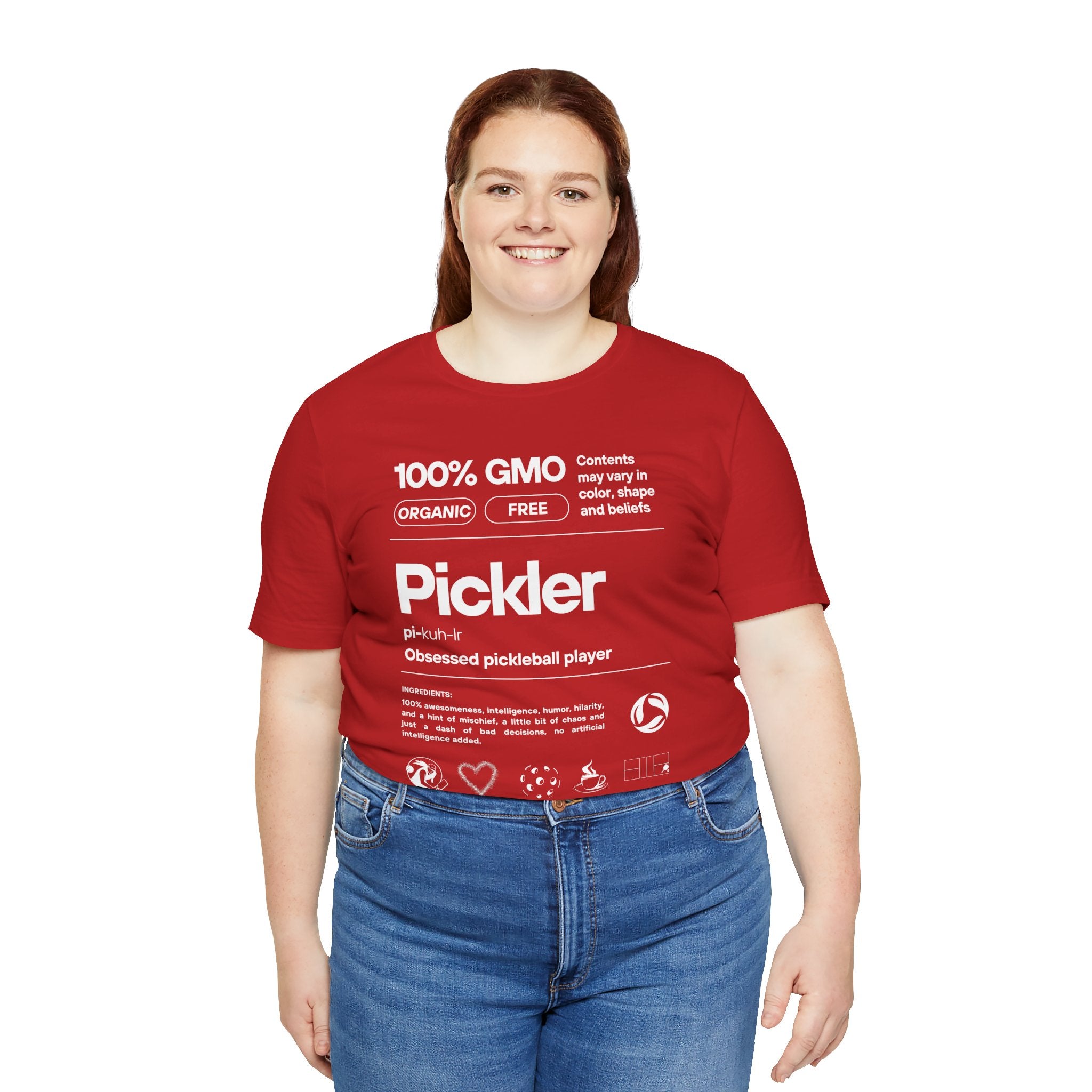 Women's Pickler Funny Definitions T-Shirt with white text, lightweight activewear featuring playful pickleball-themed graphics.