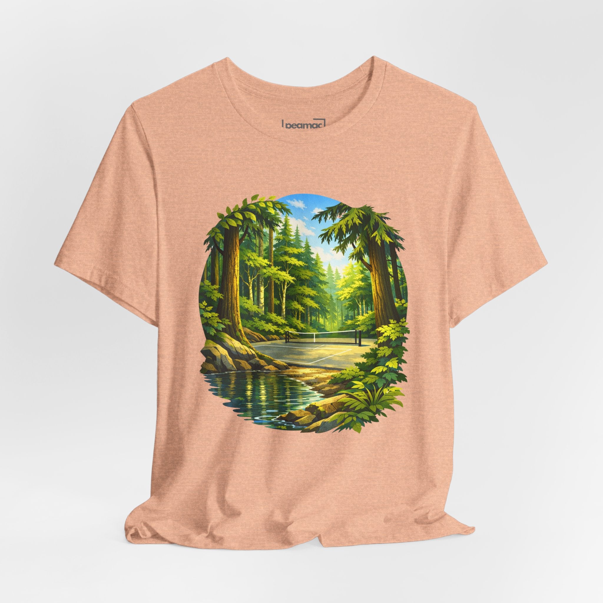 Unisex Hidden Forest Pickleball T-Shirt with Bainbridge Island tribute logo, featuring forest graphic on a casual tee.