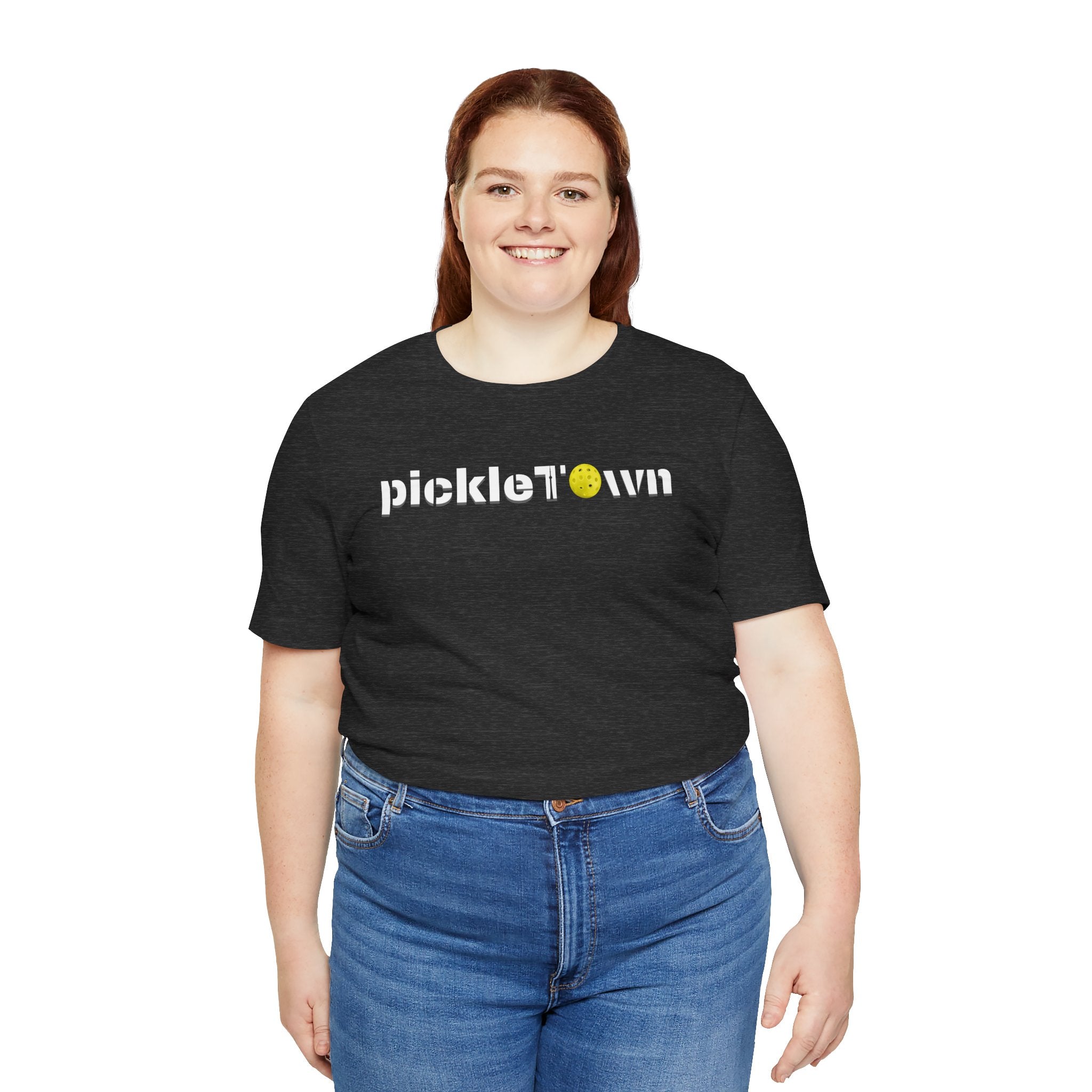 Toronto PickleTOwn T-Shirt featuring CN Tower and Pickleball 'O' logo, casual wear in a vibrant design.