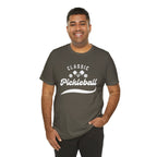 Classic pickleball T-shirt with "Pickleball" script design by Printify, featuring a comfortable cotton fabric and stylish fit.