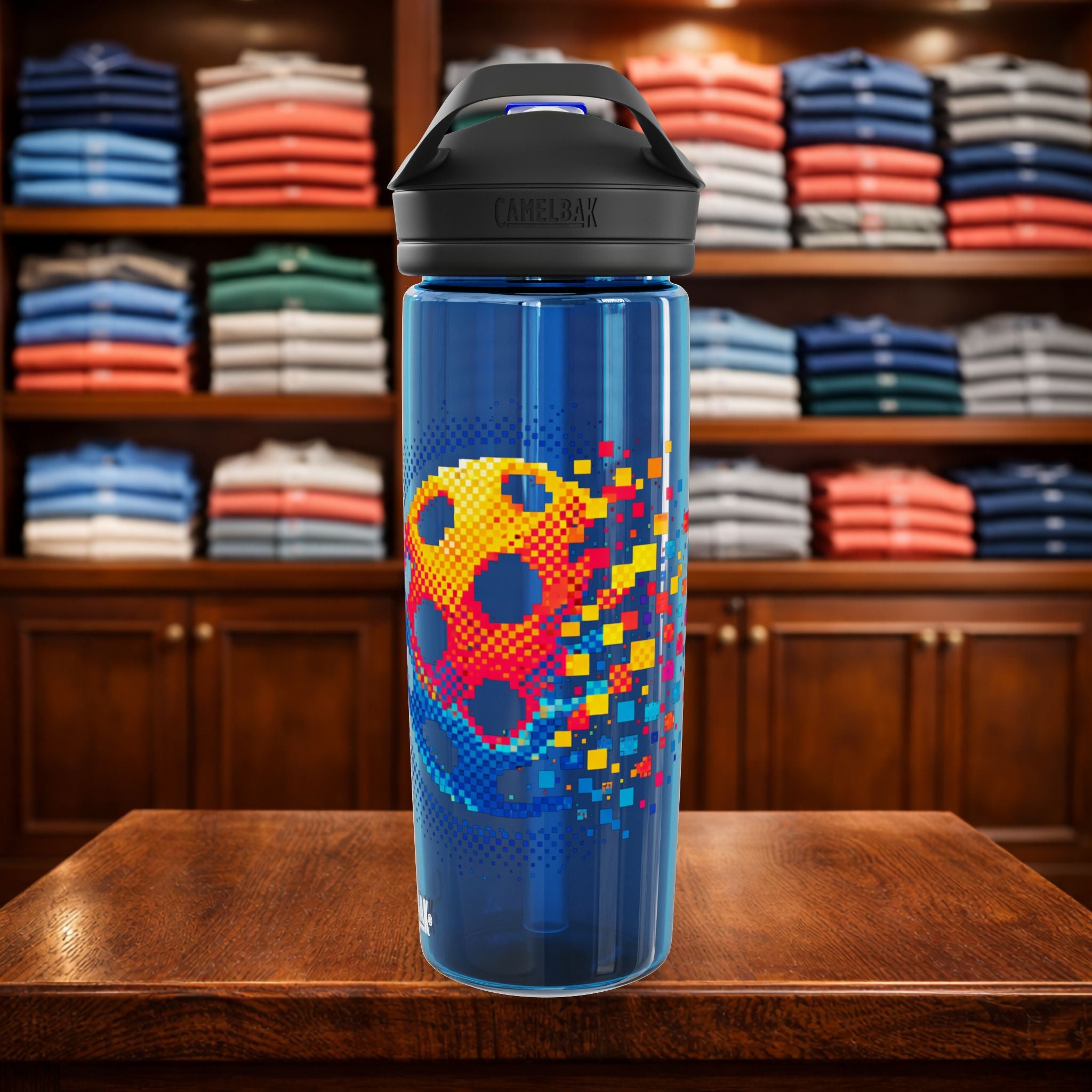Pixelated Pickleball CamelBak 20oz sports water bottle mug with colorful pickleball design and durable plastic construction