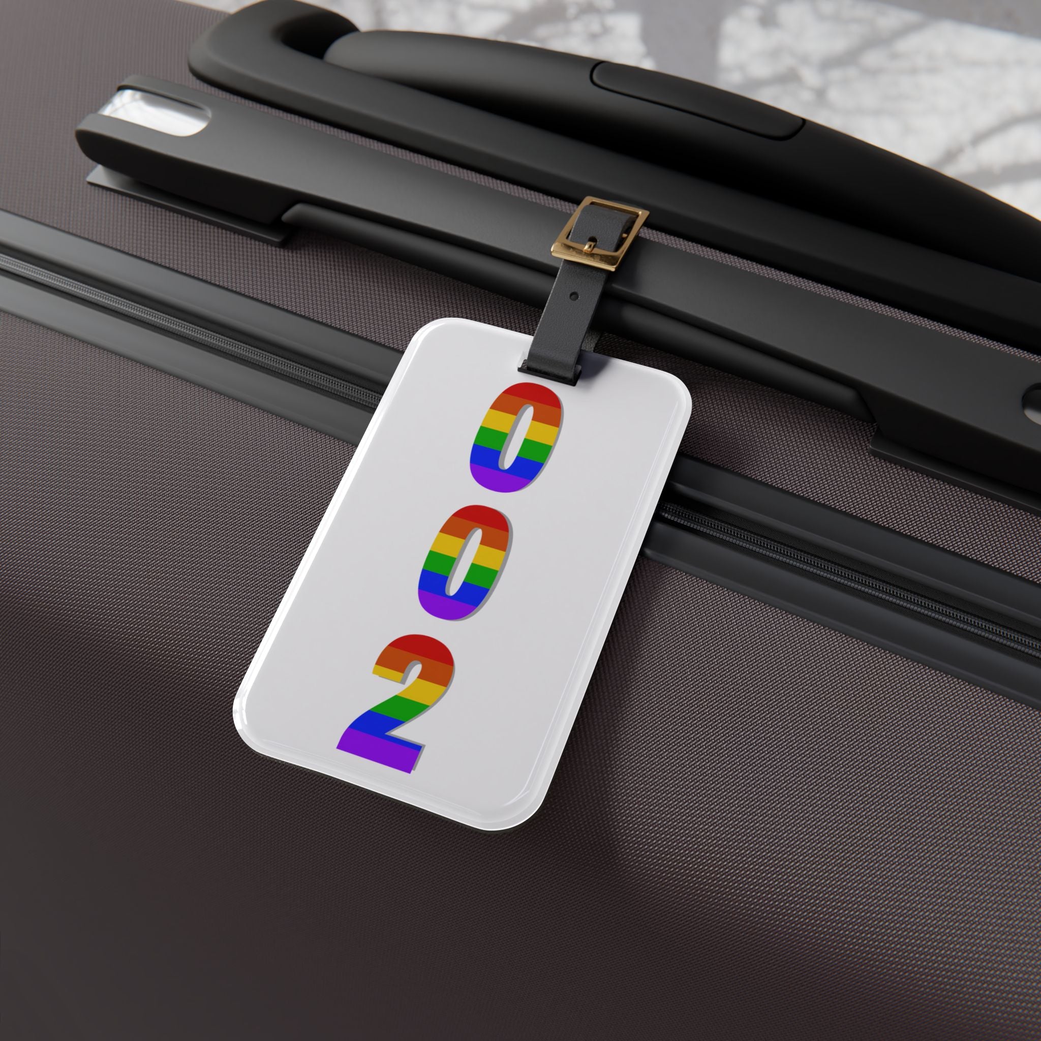Pickleball court ID luggage tag by Printify featuring Pride colors, durable accessories for travel and identification.