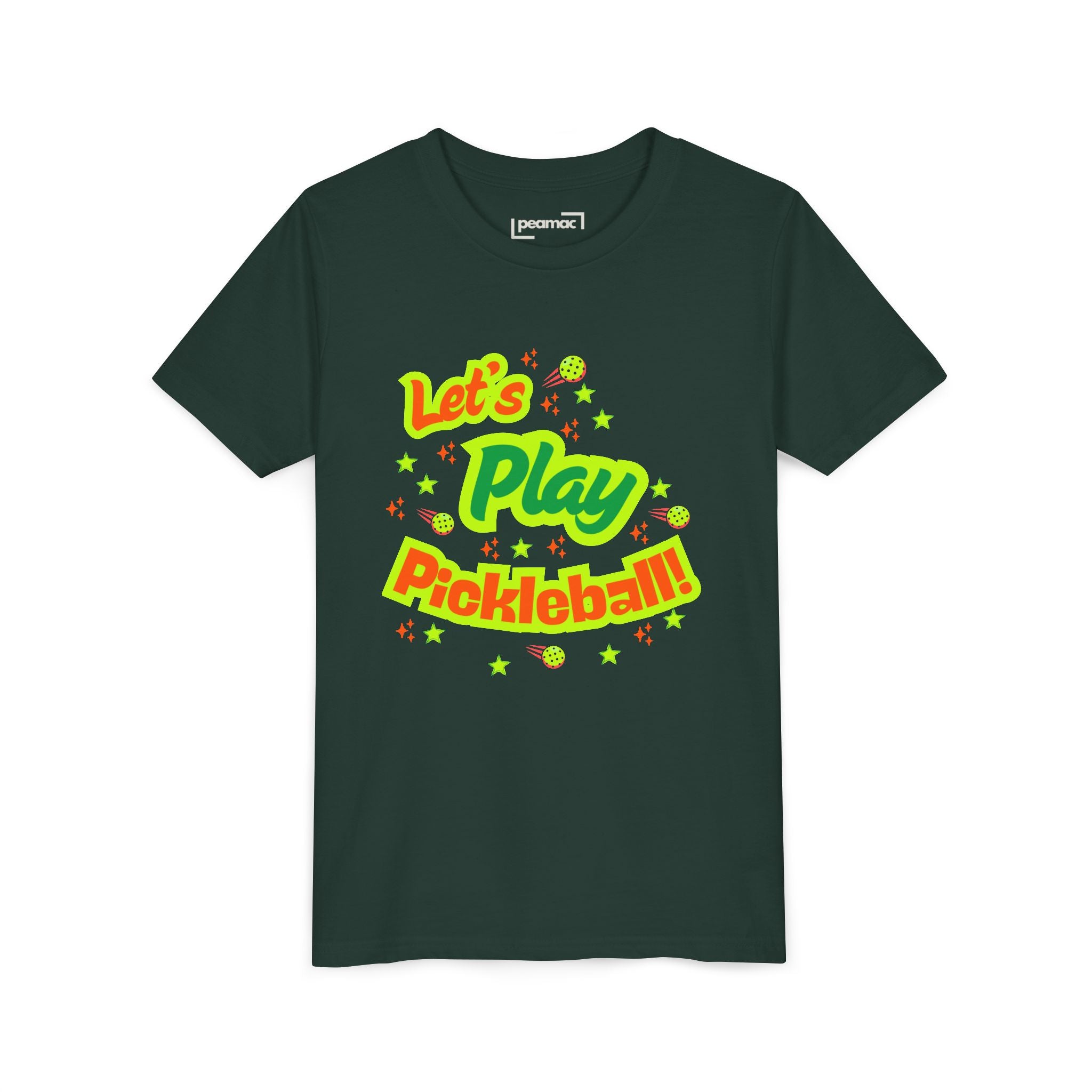 Youth Let’s Play Pickleball  Fun Neon Sports T-shirt for Kids  | Colorful Pickleball Shirt for Boys & Girls, Soft & Comfy