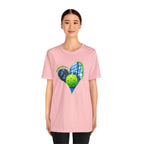 White Pickleball T-shirt for players and fans, featuring "My Heart Belongs to Pickleball" print, by Printify.
