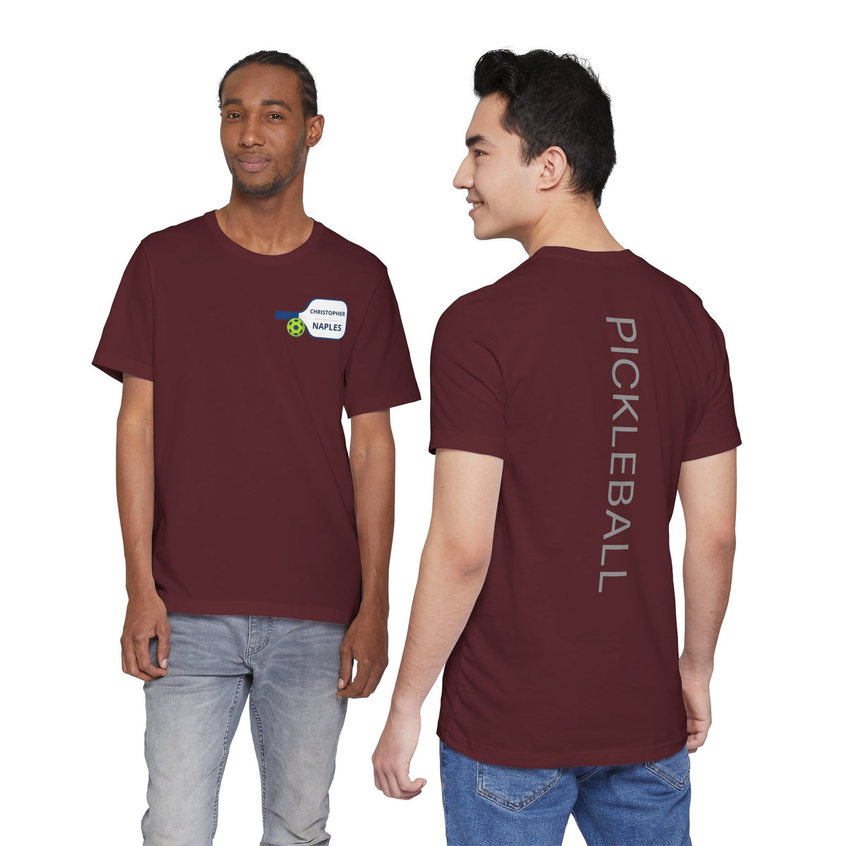 Personalized Pickleball T-Shirt | Custom Name & City Paddle Tee - Product Photo - PeaMacTees