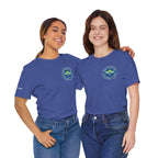 Personalized pickleball T-shirt by Printify with custom name on sleeve and club logo on the back, featuring a pickleball graphic.