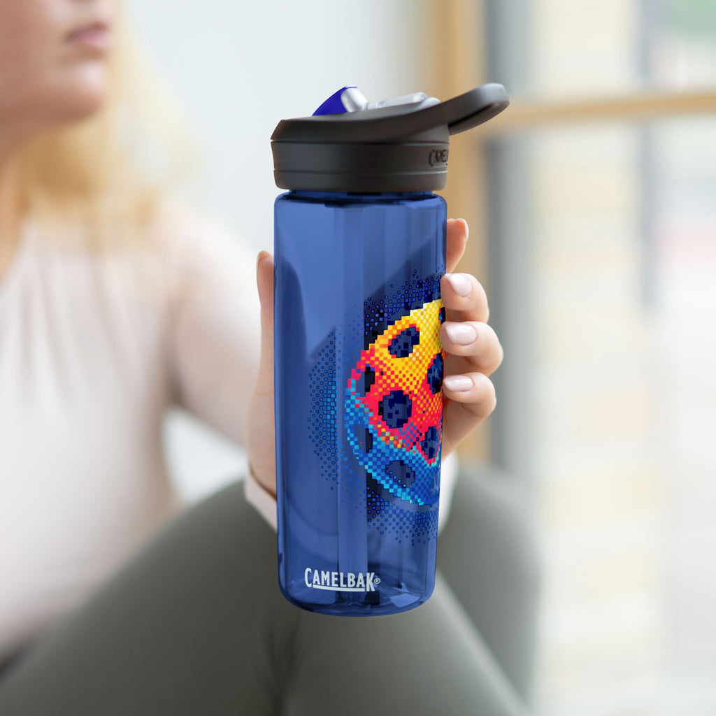 Printify Matrix Burst Pickleball CamelBak Eddy 20oz water bottle with colorful design and sports cap for active hydration.