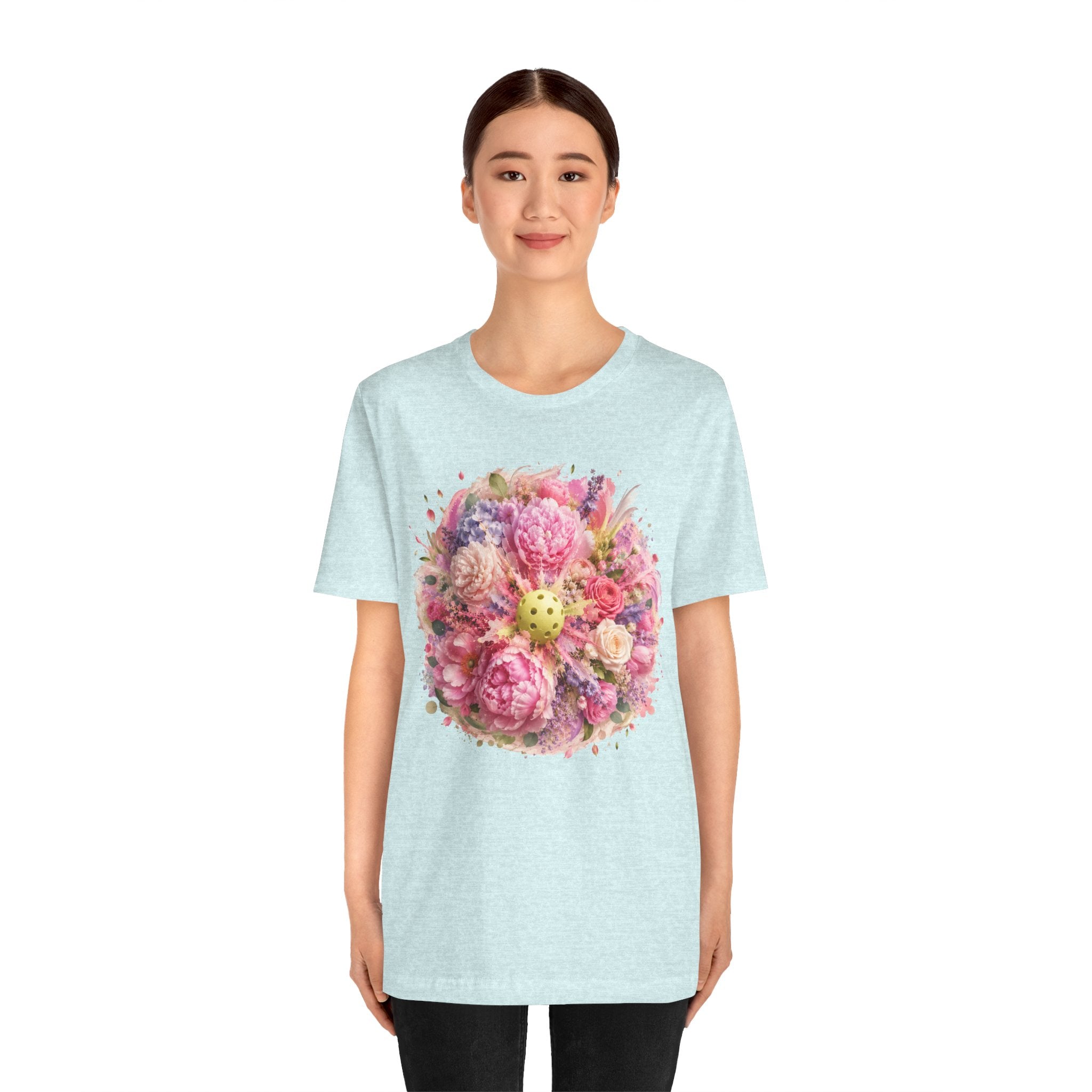 Unisex Peony Pickleball T-Shirt made of premium cotton, featuring a colorful pickleball design on a comfortable white tee.