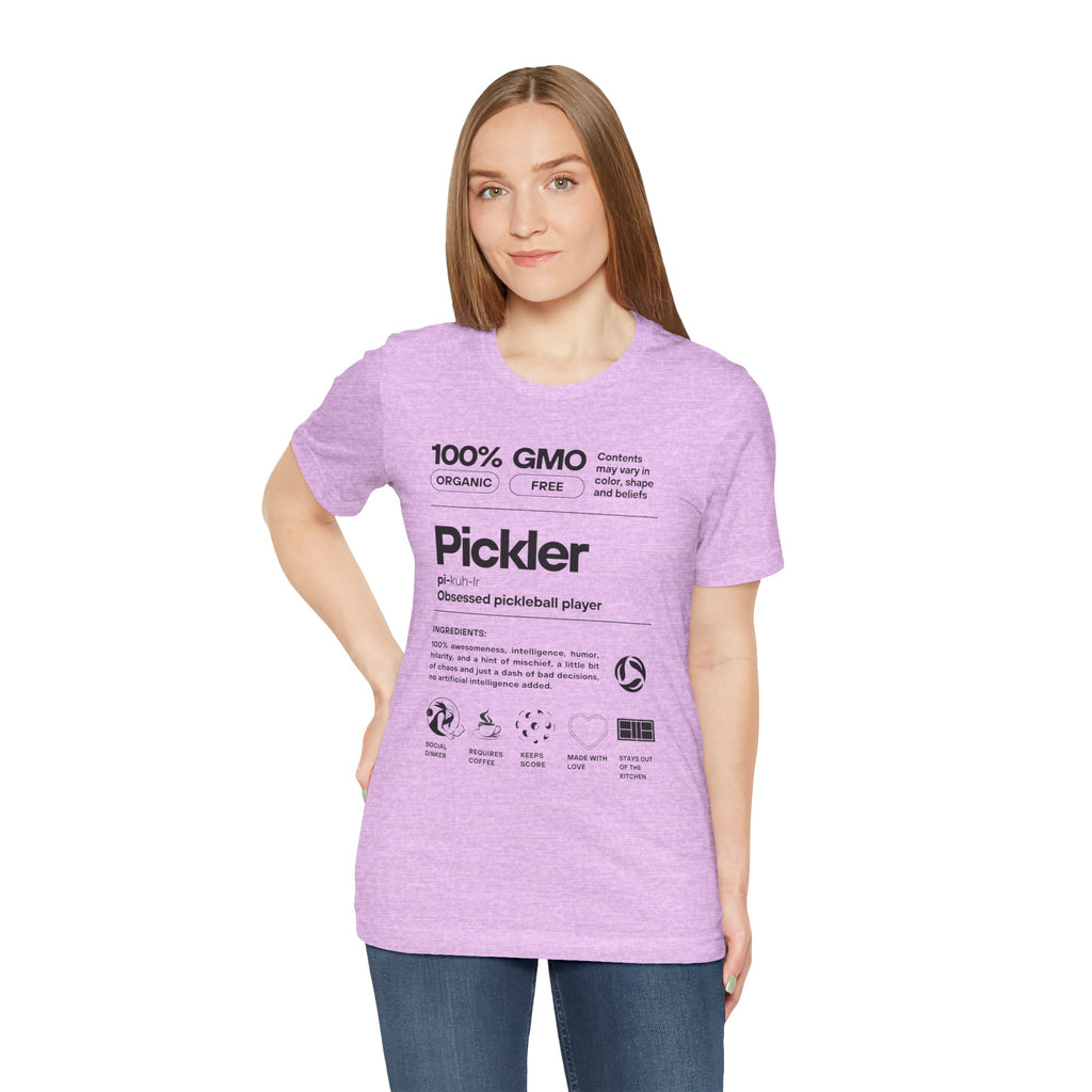 Women's Pickler Funny Definitions T-Shirt with black text, lightweight activewear, perfect for pickleball enthusiasts.