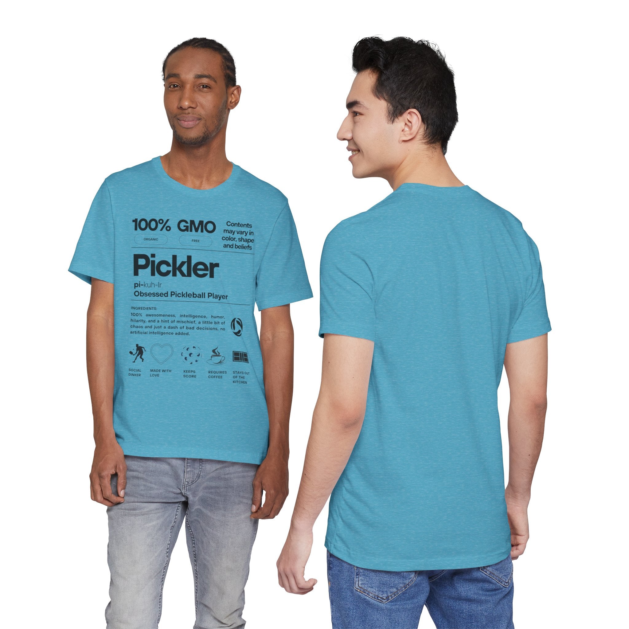 Men's Pickler Funny Definitions T-Shirt featuring black lightweight fabric and pickleball-themed text from Printify.