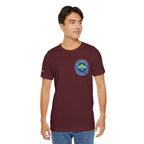 Personalized pickleball T-shirt with custom name sleeve and club logo on the back, featuring a central pickleball graphic.