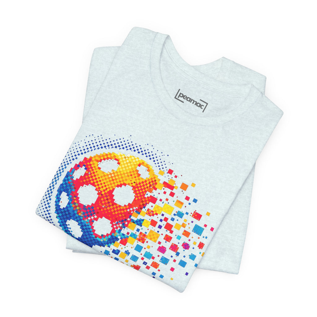 Matrix Burst Pickleball Tee, retro court graphic T-shirt by Printify featuring colorful pickleball design on soft fabric.