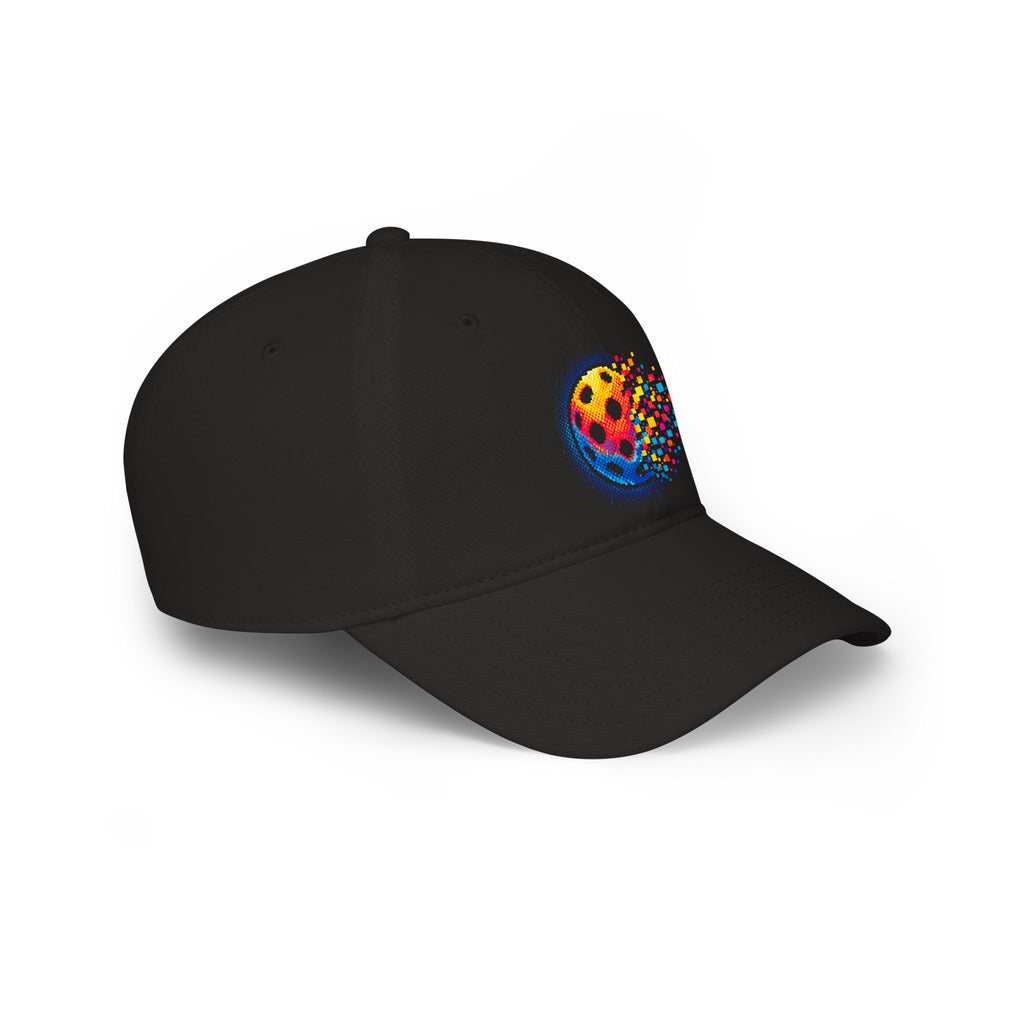 Pixelated Pickleball Cap, low profile cotton baseball hat by Printify, featuring a pixelated pickleball design and comfortable fit.