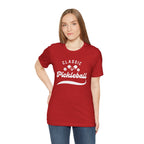 Classic pickleball T-shirt with "Pickleball" script design, comfortable cotton tee by Printify, ideal for pickleball players and fans.