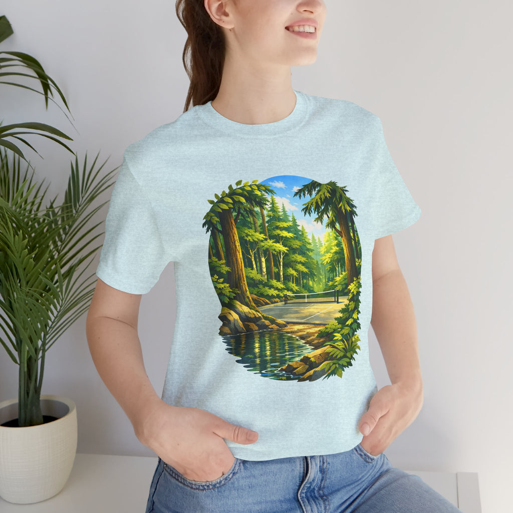 Unisex Hidden Forest Pickleball T-Shirt featuring Bainbridge Island tribute design, made by Printify.