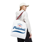 Large Printify Pickleball tote bag in red and blue, rugged 18x18-inch shoulder bag for gear and storage.