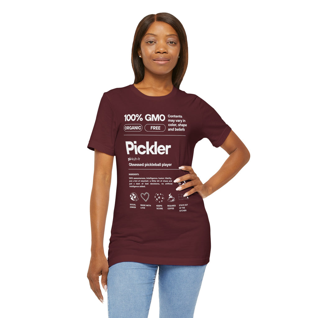 Women's Pickler Funny Definitions T-Shirt by Printify featuring white text, lightweight activewear perfect for pickleball enthusiasts.