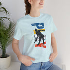 Women's retro style pickleball T-shirt with vertical "PICKLEBALL" back print, casual athletic wear by Printify