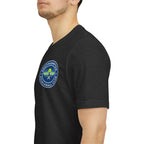 Personalized pickleball T-shirt by Printify with custom name sleeve, club logo, and pickleball graphic on the back.