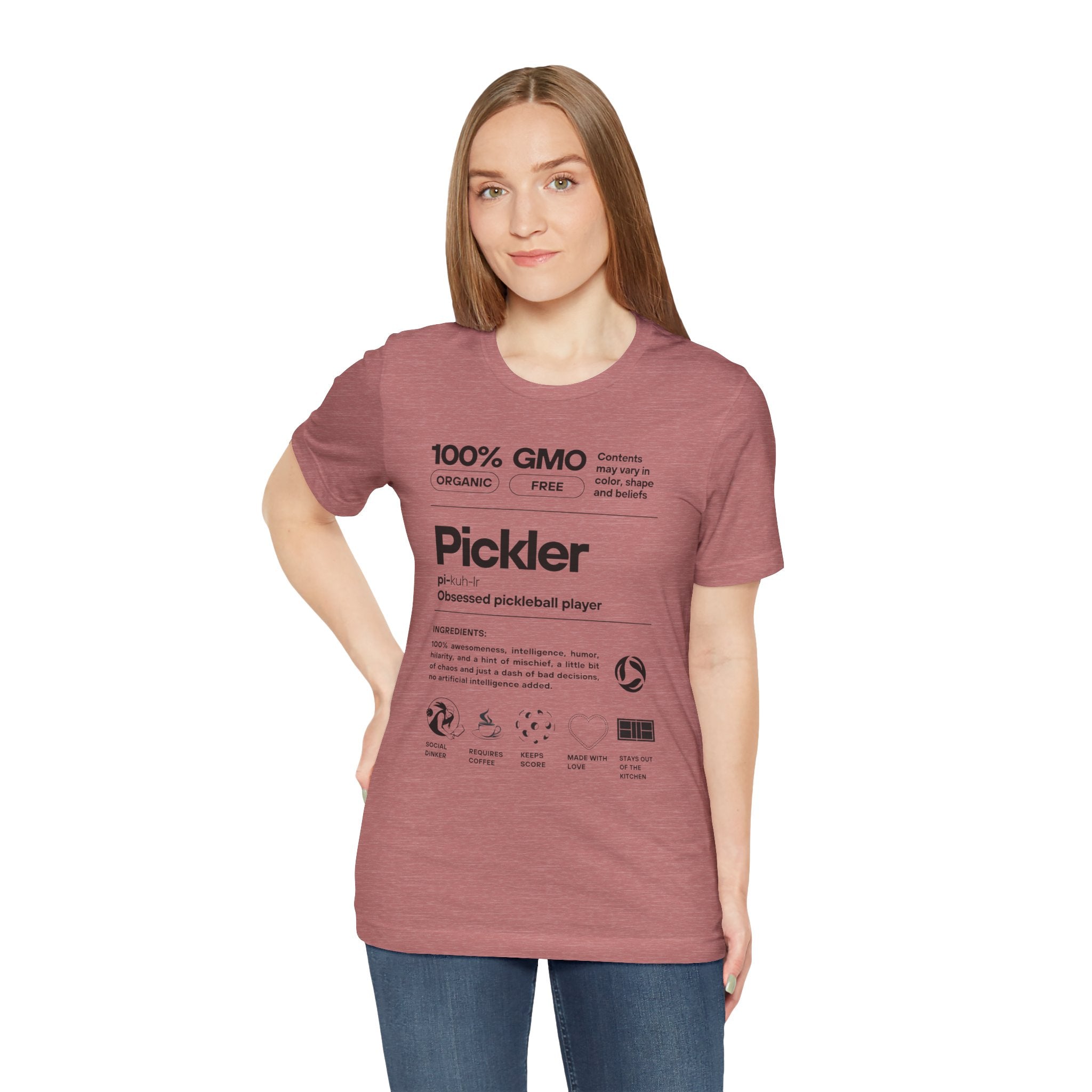 Women's Pickler Funny Definitions T-Shirt featuring black text, lightweight activewear, perfect for pickleball enthusiasts.