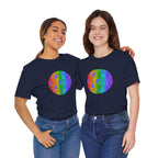 Rainbow glitter pickleball pride T-shirt by Printify featuring bold "Loud and Proud" text and colorful pickleball design.
