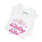 Pink Dinking Diva pickleball T-shirt with filigree design, athletic fit, and vibrant print, perfect for active pickleball players.