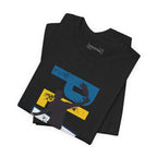 Men's Retro Pickleball Action T-Shirt with front silhouette and vertical "PICKLEBALL" text on the back, by Printify.