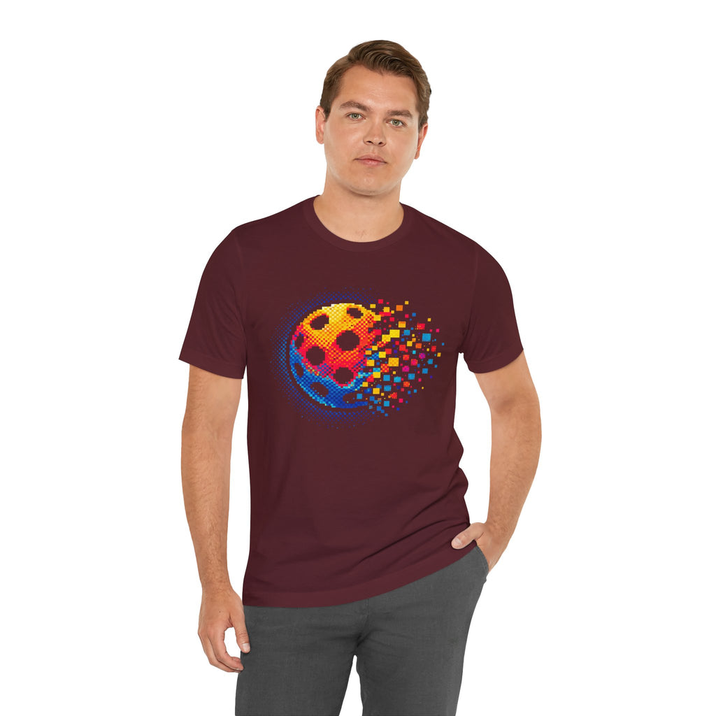 Matrix Burst Pickleball Tee by Printify featuring retro court graphic, lightweight cotton T-shirt with vibrant sport-inspired design.