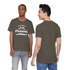 White Classic Pickleball T-shirt with "Pickleball" script design, made by Printify, featuring a comfortable fit and casual style.