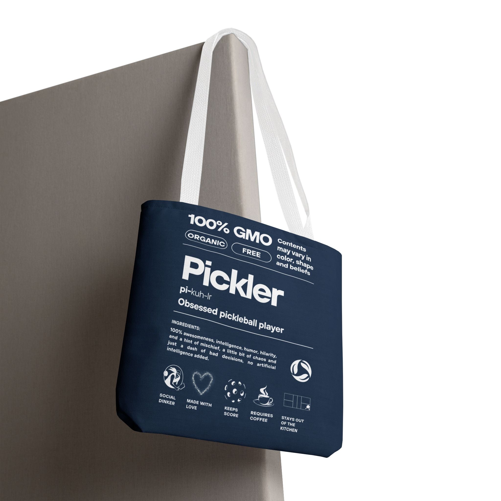 GMO-free Pickler Tote Bag by Printify featuring a pickleball-themed design, perfect for female players, made from durable fabric.