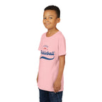 Kids retro pickleball T-shirt in bright colors with a vintage-inspired design, perfect for boys and girls' sportswear.